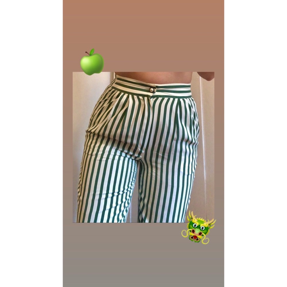 Vintage green and white striped trousers